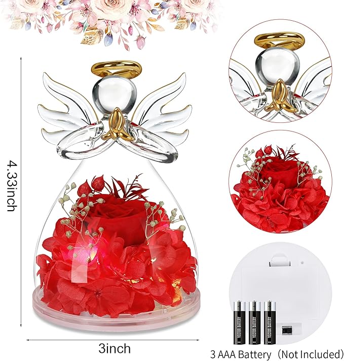 Mothers Day Mom Gifts for Mom,Fresh Flowers for Delivery,Birthday Gifts for Women Her,Preserved Flowers in Angel Figurines,Angel Gifts for Moms Mothers Day Grandma Wife Sister,Light Up Red Gift