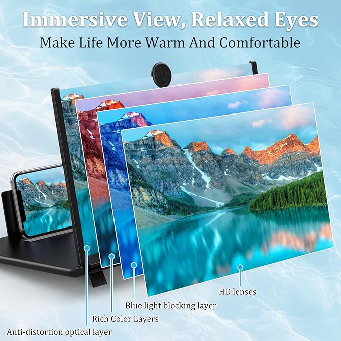 12 inch Screen Magnifier for Smartphone,3D HD Screen Expanders for Movies, Videos, and Gaming, Screen Magnifier with Adjustable Angle Design Amplifier Desktop Magnifying, Gift for Mom Dad Men Friends