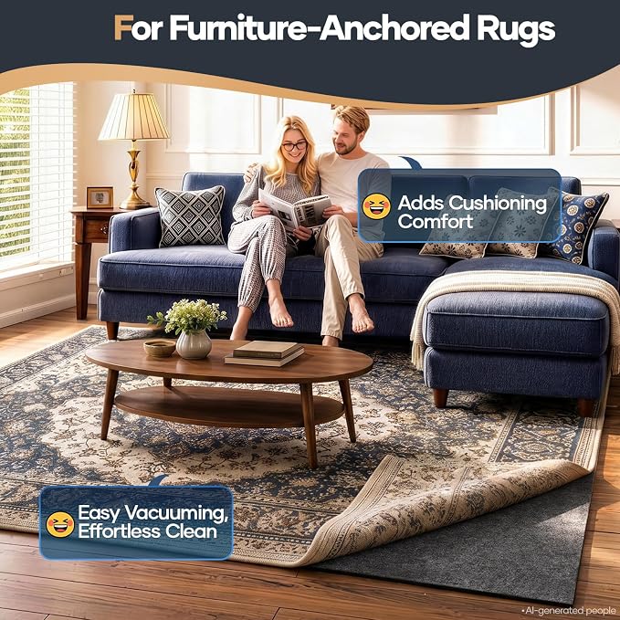 Veken Felt Cushioned Rug Pad 8 x 10 Ft, 1/2 Inch Thick, Dense Needle-Punched Carpet Underlay for Area Rugs, Protector Mat for All Hard Floors Including Hardwoods, Adds Comfort Underfoot