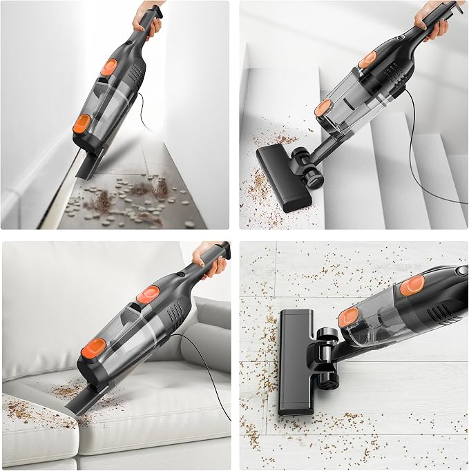 Vazone R6X Corded Stick Vacuum Cleaners for Home, 20Kpa Powerful Suction Stick Vacuum with 16Ft Cord, 2 in 1 Lightweight Handheld Vacuum Cleaner for Hardwood Floor Pet Hair