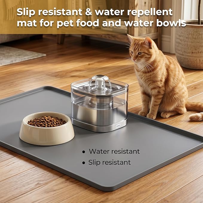 24×16-inch Silicone Coffee Mat for Espresso Machine - Heat Resistant, Waterproof Countertop Protector Pad with Raised Edges, Easy Clean Dish Drying Mat for Kitchen, Pet Food Mat (Grey)