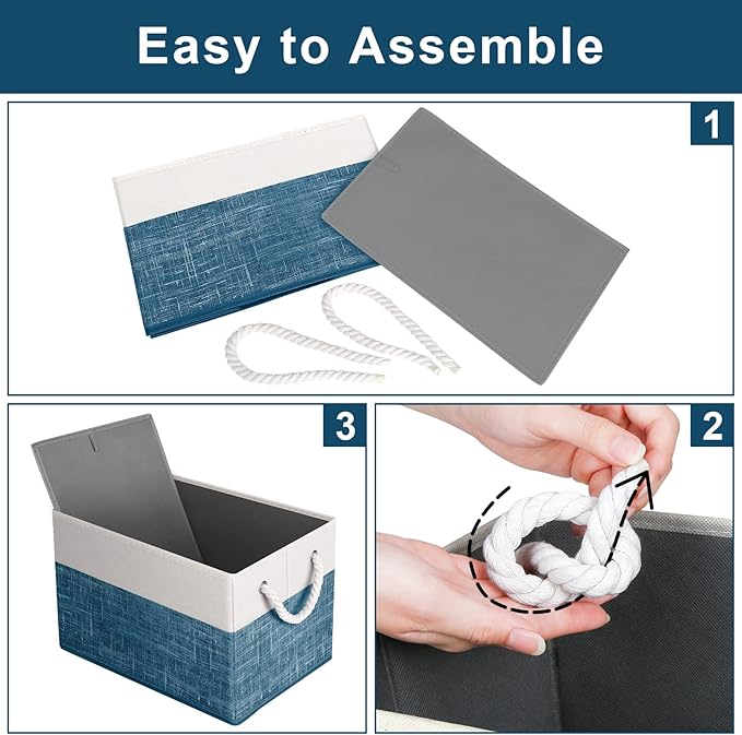 Fab totes Storage Bins [40-Pack], Foldable Storage Baskets for Organizing Toys, Books, Shelves, Closet, Large Storage Box with Rope Handles, Sturdy Organizer Bins, White & Black