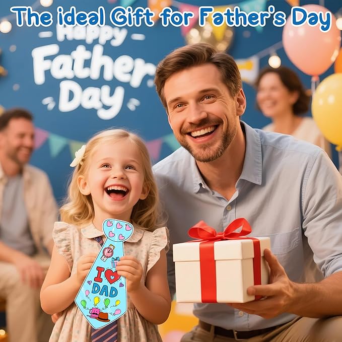 Father's Day Crafts Kits for Kids - 24Pcs Happy Father's Day Bulk Tie Coloring Crafts Best Dad Ever Color Your Own Hanging Tie Ornaments for School Home DIY Art Activities Holiday Party Favor Supplies