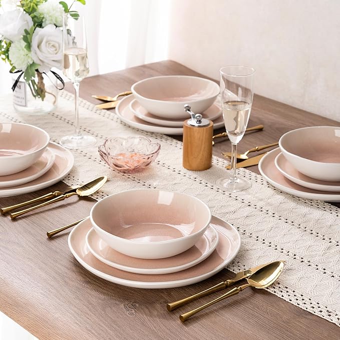 AmorArc Ceramic Dinnerware Sets,Handmade Reactive Glaze Stoneware Plates and Bowls Sets,Highly Scratch Resistant | Dishwasher & Microwave Safe Dishes Set,Service for 8 (24pc)