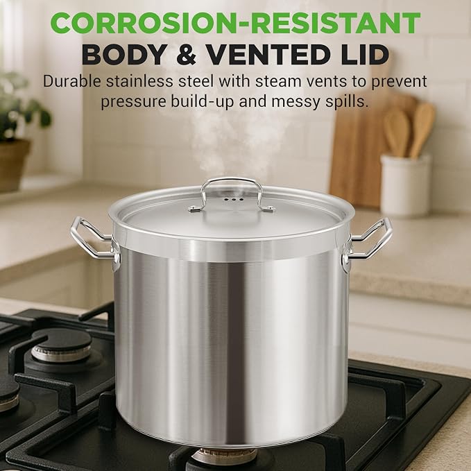 Nutrichef Stainless Steel Cookware Stockpot, 30 Quart Heavy Duty Induction Soup Pot With Stainless Steel Lid And Strong Riveted Handles, Even Heat Distribution, Compatible With Most Cooktops