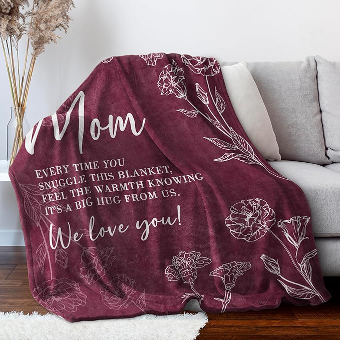 GiltGlimmer Gifts for Mom Mothers Day, Mom Birthday Gifts Blanket, Moms Gift for Women from Daughter Son, We Love You Present for Mother Mommy Christmas 60" x 50", Burgundy
