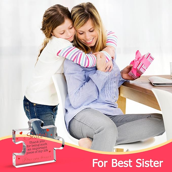 VELENTI Birthday Gift for Sister - Engraved Acrylic Block Puzzle Present - Cute Paperweight Happy Birthday Gift from Brother