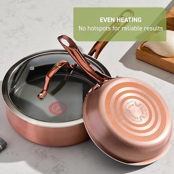 T-Fal Preserve Ceramic Nonstick Frying Pan 2-Pc Set, 8.5" & 11", Oven Broiler Safe up to 350°F Cookware, InoCeram Glide Technology, Skillet, Pots & Pans, Rose Gold