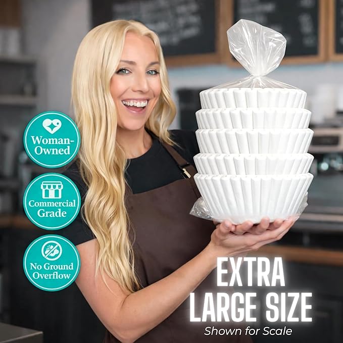 Katy’s Extra Large Commercial Coffee Filters (12.5” x 4.5”) for BUNN, Fetco & Curtis 1.5–3 Gallon Coffee & Tea Machines - Tall Walls, No Ground Overflow - Premium Filters for Businesses (Bulk Pack)