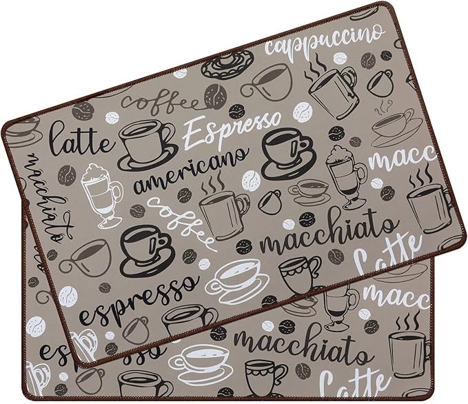 SHACOS Coffee Mat 2-Pack 12x19 Inch Absorbent Non Slip Coffee Maker Mat for Countertop Bar Accessories Espresso Machine Mat Dish Drying Mat Heat Resistant, Khaki