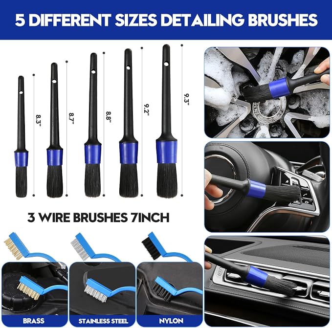 45Pcs Car Detailing Kit, Car Detailing Brush Set, Car Wash Cleaning Kit, Car Detailing Brushes, Professional Car Care Kit for Interior Exterior Wheels, Blue