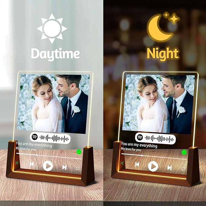 Personalized Valentine's Day Couples Gifts For Him Her Husband Wife, Custom Spotify Plaque Picture Frame With Photo Name, Anniversary Birthday Wedding Gifts For Women Men Boyfriend Girlfriend
