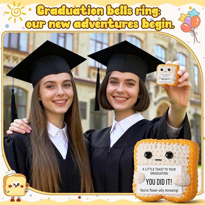 2026 Graduation Gift for College, Highschool Funny Graduation Decoration Crochet Toast Plush You DID IT Card for Her Him Students Masters Phd - Congrats Grad Party Gifts for Daughter Son