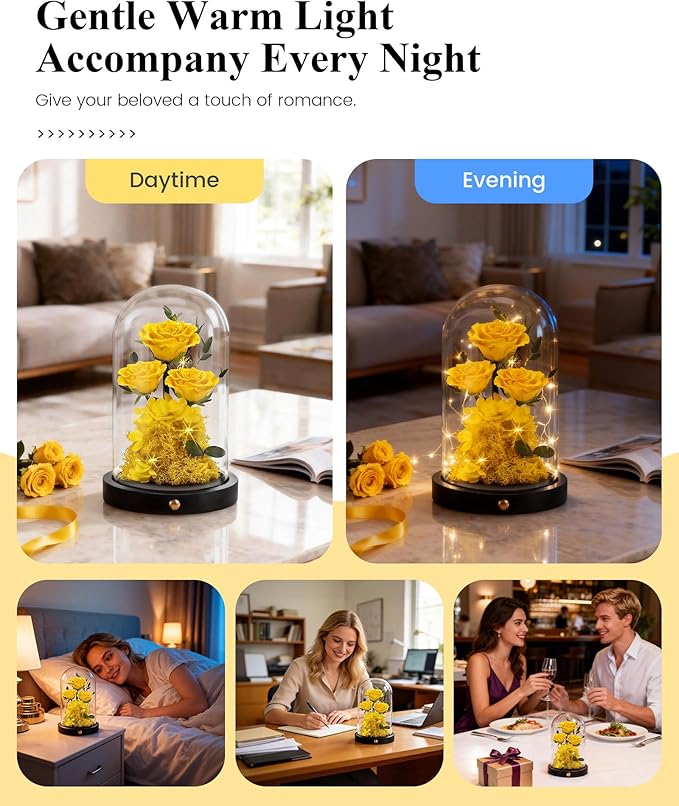 Agrul Mothers Day Flowers Roses Gifts for Mom,Forever Preserved Flower Rose in Glass Dome Fresh Flowers for Delivery Mothers Day Roses Gifts for Wife Women Mom Grandma from Daughter/Yellow Rose