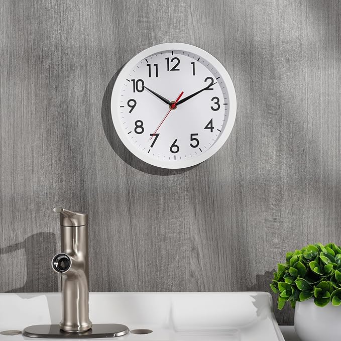 AKCISOT 8 Inch Wall Clock, Battery Operated Analog Clock, Silent Non-Ticking, Ideal for Bedroom, Bathroom, Kitchen, Office and School, White