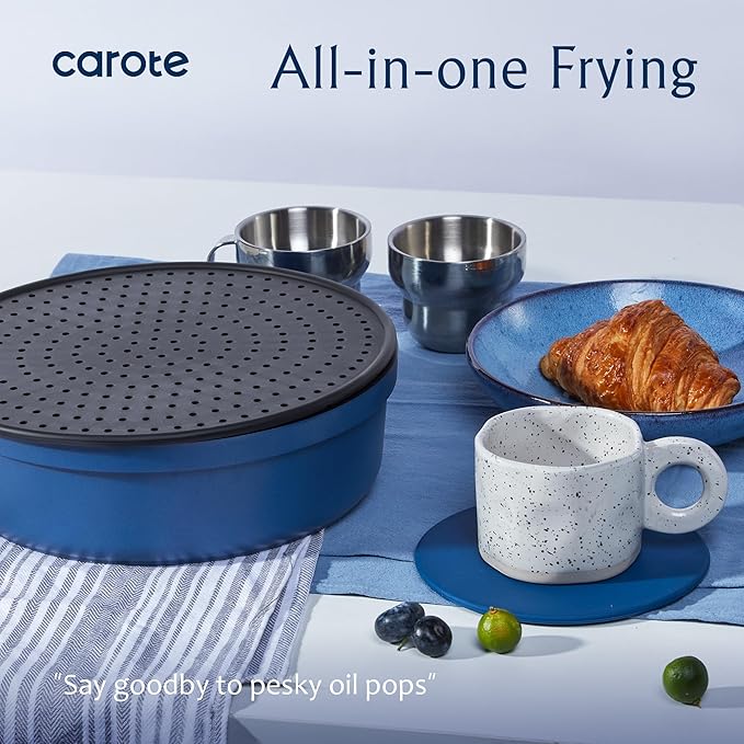 CAROTE 10-Piece Pots and Pans Set, Nonstick Cookware Set Detachable Handle, Frying Pan with Splatter Screen, Oven Safe, Induction Ready, Stackable, Blue