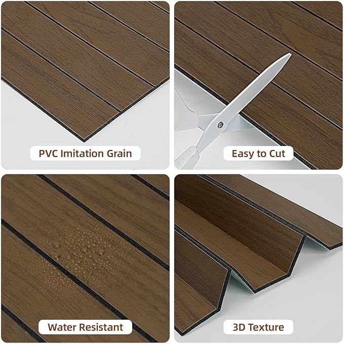 WADILE Peel and Stick Wood Slat Wall Panels 12"x24" Decorative PVC Wooden Panel Soundproof Self-Adhesive for Living Room Bedroom Accent Wall (Not Real Wood)– 20 Pack