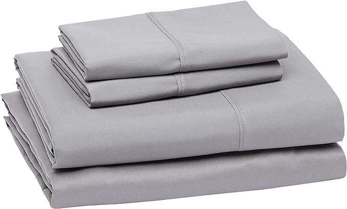 Amazon Basics Soft, Breathable, Wrinkle-Free Brushed Microfiber 4 Piece Bed Sheet Set, Machine Washable, 14-Inch Deep Pockets, King, Dark Gray, Solid