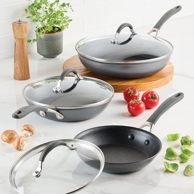 Circulon A1 Series with ScratchDefense Nonstick Induction Frying Pan Set, 6-Piece Cooking Pans Set, Induction Cookware, Graphite