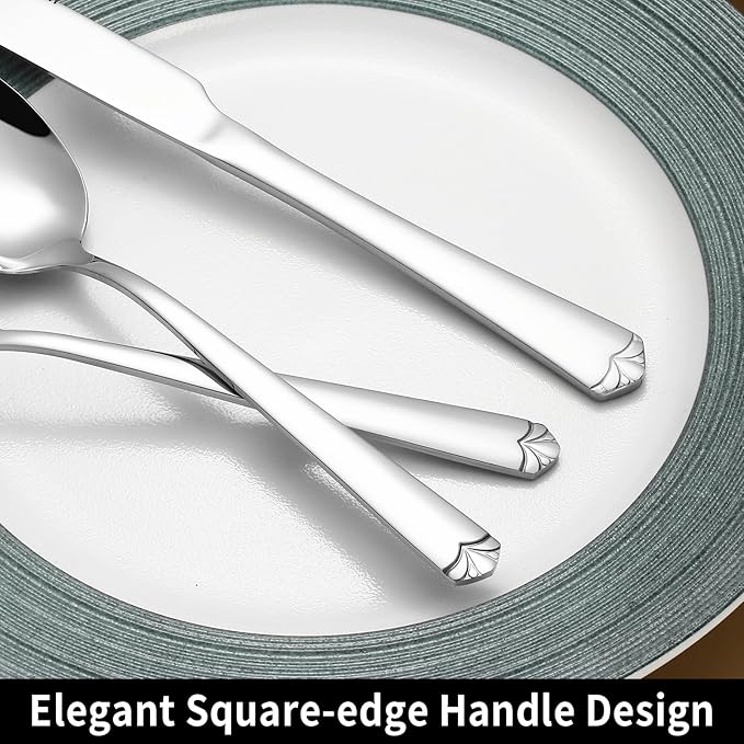 60 Piece Silverware Set with Steak Knives for 10, Prendcyx Stainless Steel Flatware Set, Food-Grade Tableware Cutlery Set Includes Forks Spoons Knives, Mirror Polished, Dishwasher Safe