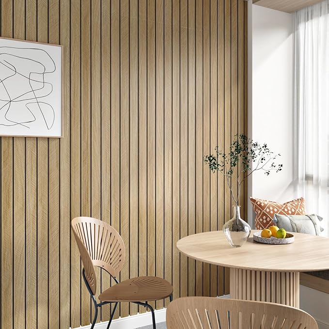 3D Brown Wood Panels for Walls 118" x 11.8" Acoustic Slat Wall Paneling Peel and Stick Wood Panels Self Adhesive Flexible Wooden Slat Wallpaper for Bedroom Living Room Wall Decor Ceiling