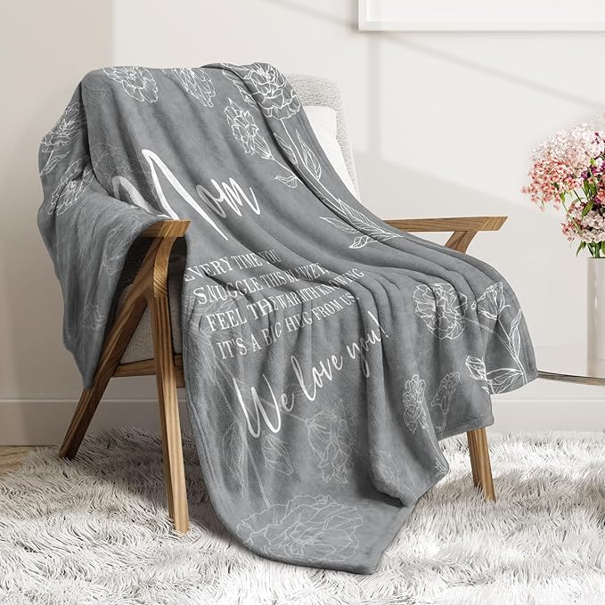 GiltGlimmer Gifts for Mom Mothers Day, Mom Birthday Gifts Blanket, Moms Gift for Women from Daughter Son, We Love You Present for Mother Mommy Christmas 60" x 50", Grey