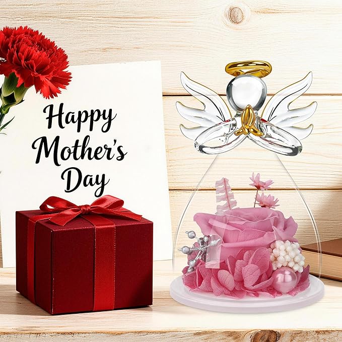 Mothers Day Mom Gifts for Mom,Fresh Flowers for Delivery,Birthday Gifts for Women Her,Preserved Flowers in Angel Figurines,Angel Gifts for Moms Mothers Day Grandma Wife Sister Valentines,Pink
