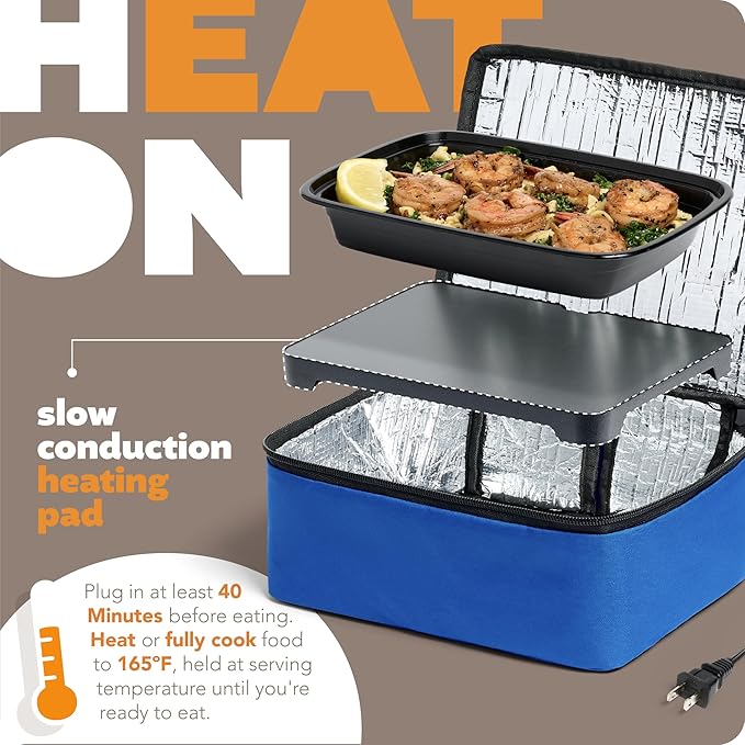 HOTLOGIC Mini Heated Lunch Box - Portable Electric Food Warmer for Men and Women - Great for Work, Office, and Construction - Cook, Reheat, and Eat on the Go - 120V - Blue