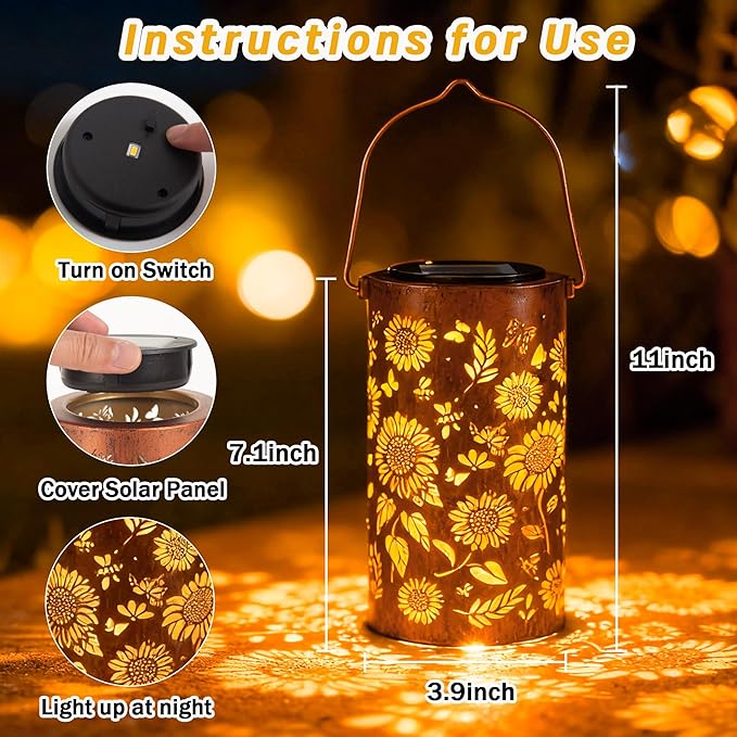 ANYTALK Mothers Day Gifts for Mom, 2Pack Sunflower Solar Lanterns Outdoor Waterproof, Birthday Gifts for Women Mom Grandma, Hanging Solar Lights for Yard, Patio, Porch, Garden Decor