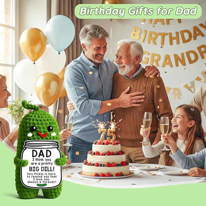 MAMAGIFTREE Dad Gifts from Daughter or Son,Handmade Crochet Pickle Dad Birthday Gifts -I Love Best Daddy Ever Gift Thank You Daddy Funny Emotional Care Desk Decor