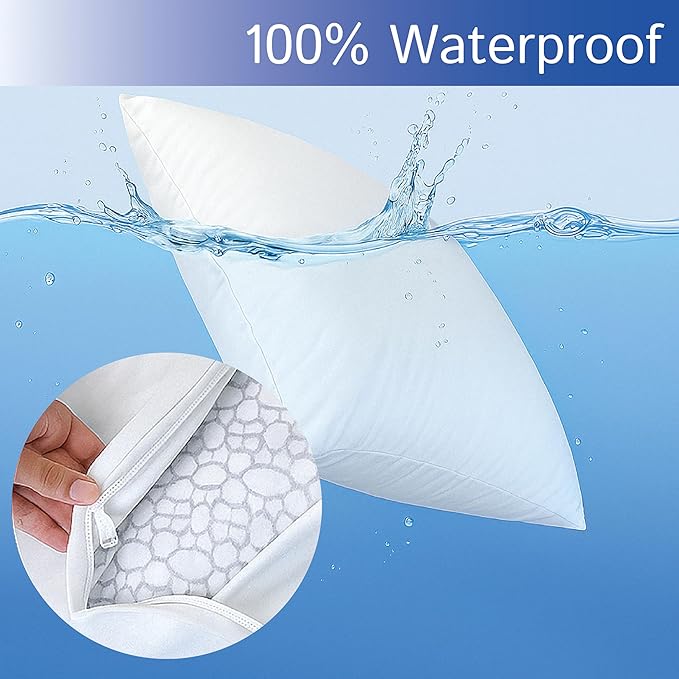 Throw Pillow Covers (Set of 2) - Square 20x20 - Pillow Protectors Waterproof Hypoallergenic Dust Proof Zippered Encasement