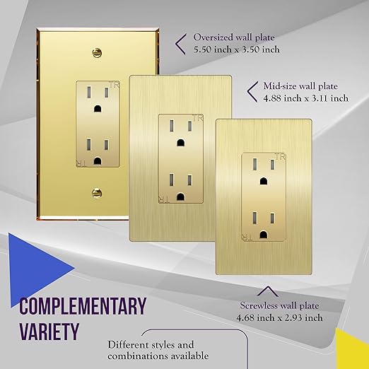 ENERLITES Elite Series Decorator Receptacle Outlet Child Safe Tamper-Resistant, Gloss Finish, Self-Grounding, Residential Grade, 15A 125V, 61501-TR-GDWBP2P, Brushed Gold (2 Pack)