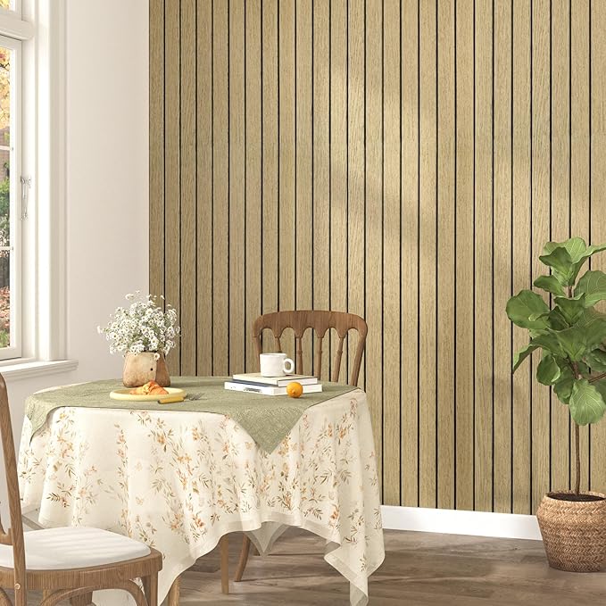 Peel and Stick Beige Wood Panels for Interior Wall Decor 3D Textured Wood Acoustic Wall Panels Self Adhesive Soundproof Wooden Slats Panel Wallpaper for Bedroom Bathroom Ceiling 23.6"x118"