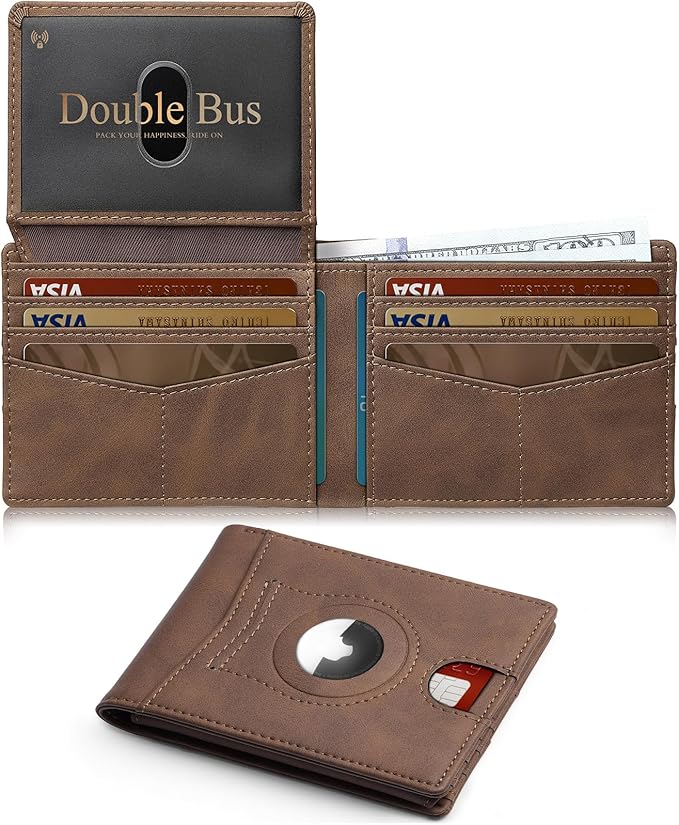Wallet for Men Slim RFID Blocking Bifold Carbon Fiber,Minimalist Small Compact Front Pocket Credit Card Holder,Thin Mens Leather Wallets Smart Security With 2 ID windows 1 Cash (Dark Brown)
