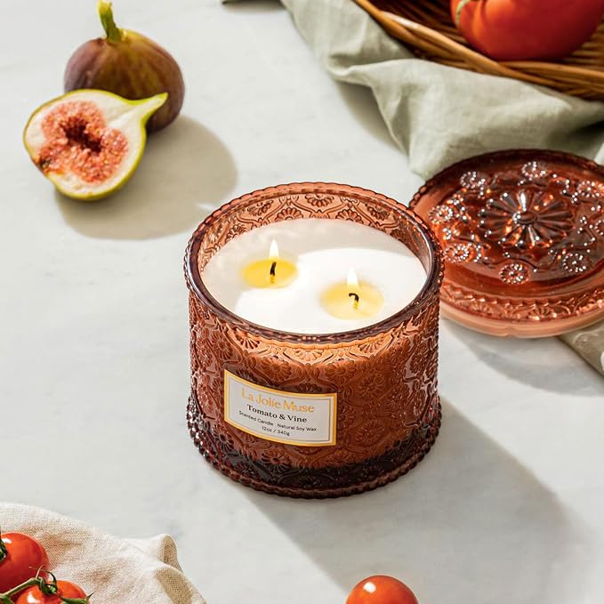 LA JOLIE MUSE Tomato & Vine Scented Candles for Home, Natural Soy Wax, 12oz