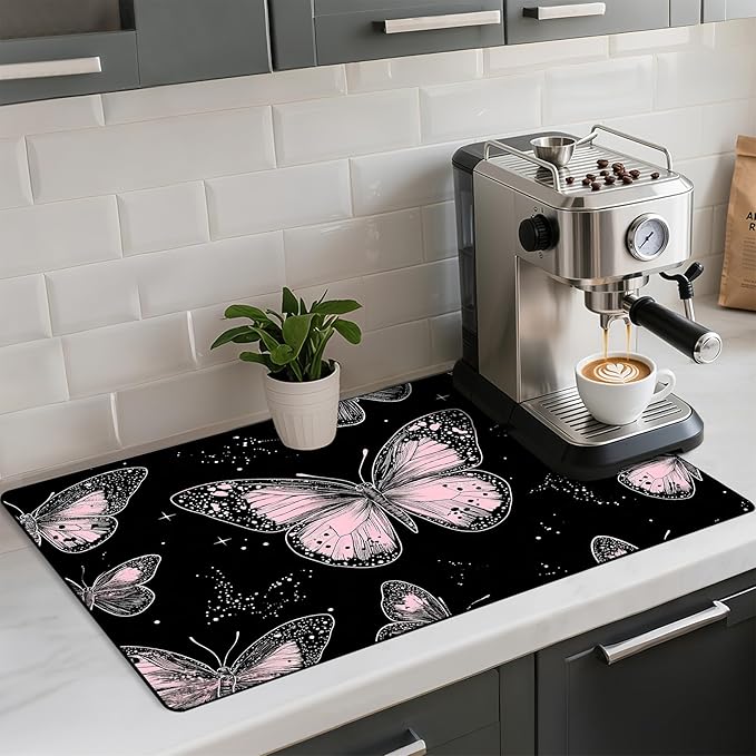 Coffee Mat 17"x32" - Extra Large Absorbent Non Slip Dish Drying Mat,Coffee Bar Accessories,Kitchen Counter Protector for Coffeemaker, Sink, Dining Decor