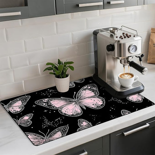 Coffee Mat 17"x32" - Extra Large Absorbent Non Slip Dish Drying Mat,Coffee Bar Accessories,Kitchen Counter Protector for Coffeemaker, Sink, Dining Decor