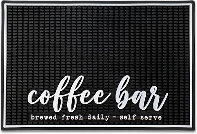 New Mungo Coffee Bar Mat – “Coffee Bar - Brewed Fresh Daily - Self Serve” – Spill-Proof PVC Coffee Station Mat, Non-Slip Countertop Protector 18"x12"