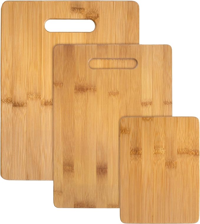 Totally Bamboo 3-Piece Cutting Board Set, Bamboo Wood Cutting Boards for Kitchen with Built-In Handles, Reversible Chopping Boards in Small, Medium, and Large Sizes