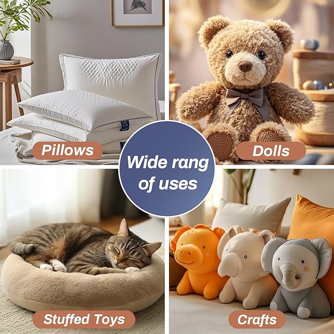 RAINFLOW Polyester Fiberfill Stuffing - 7.05oz Polyfill for Pillow Stuffing, Stuffed Animals and DIY Crafts, Firm Support Filling for Small Dolls, Cushions and Sewing Projects