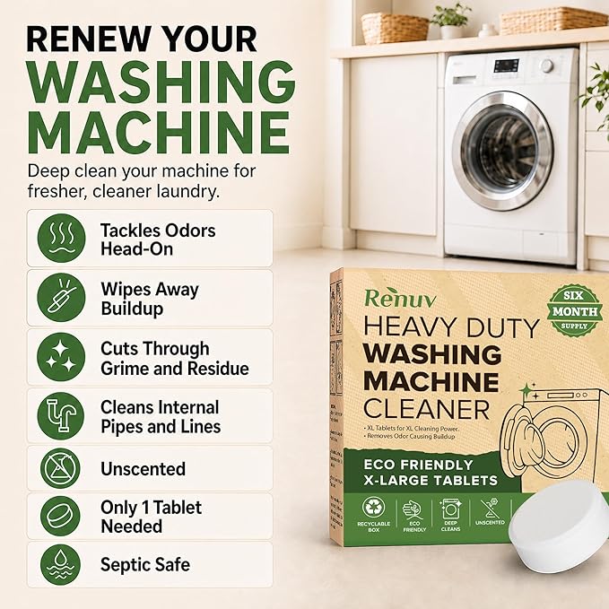 Renuv® Dishwasher Cleaner + Washing Machine Cleaner Bundle - Heavy Duty Appliance Deep Cleaning, Descaling and Deodorizing.