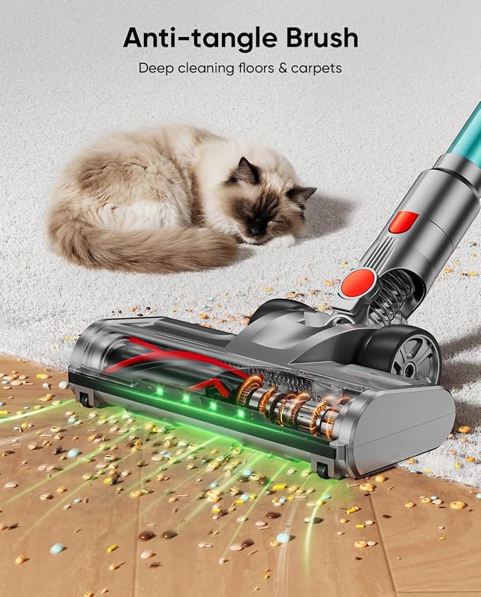 Cordless Vacuum Cleaner, 80Mins 650W/55KPA Self-Standing Vacuum Cleaners for Home, Stick Vacuum with Anti-Tangle Brush, LED Screen, Rechargeable Vacuum for Floor/Carpet/Pet Hair