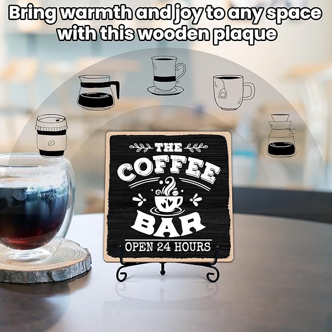 Coffee Bar 24-Hour Open Decor Signs, Coffee Station Accessories, Themed Gifts (H25)