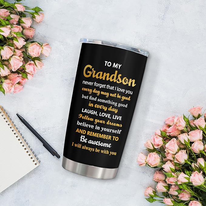 Muilzon Grandson Gifts Coffee Tumblers 20oz - Graduation Christmas Birthday Gifts for Grandson from Grandma Grandpa - Grandchildren Mug Cup