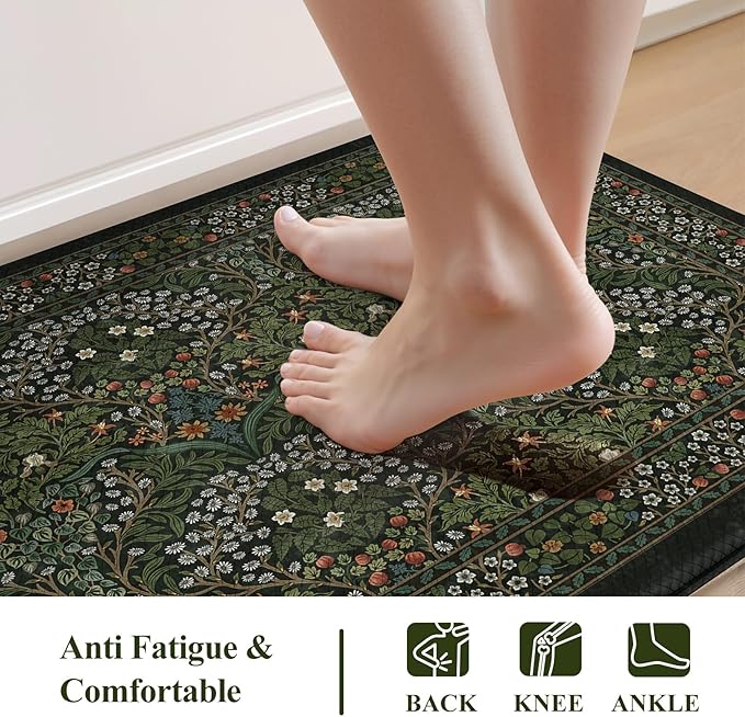Collive Kitchen Mats Cushioned Anti Fatigue, Waterproof Kitchen Floor Mat Non Slip Desk Rugs Comfort Standing Rug for Sink, Office, Laundry, Home Decor, Dark Green