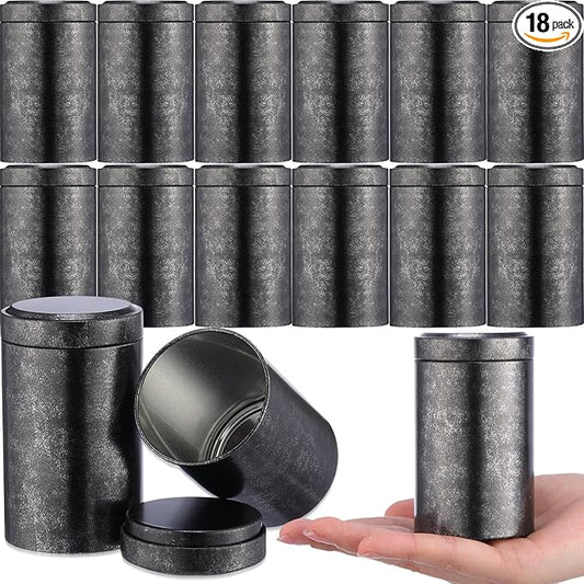 meekoo 18 Pcs Tea Tins Canister for Loose Tea 6 oz Airtight Tea Tins Bulk with Lids Metal Tea Jars Small Round Storage Containers for Travel Business Coffee Cans Candy Spices Herbs Kitchen(Black)