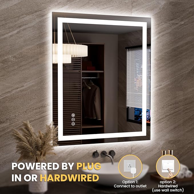 LOAAO 35.4"x29.9" LED Bathroom Mirror with Lights, Anti-Fog, Dimmable, Backlit + Front Lit, Lighted Bathroom Vanity Mirror for Wall, Memory Function, Tempered Glass, Safe to Use, ETL Listed