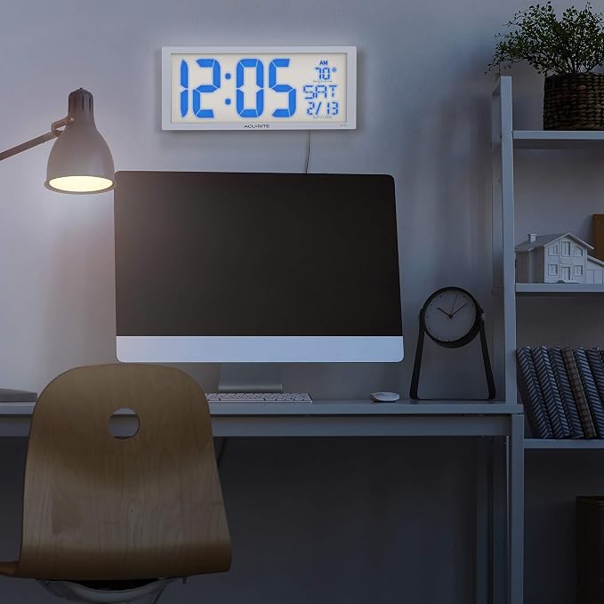 AcuRite 14.5" Oversized, Multicolor LED Clock with Indoor Temperature, Day of The Week, and Date (75160M) (Pack of 4)