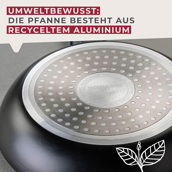 Fackelmann STATEMENT 24cm Frying Pan, Recycled Aluminium, Non-Stick PFAS Free Ceramic Coating, Honeycomb Base Structure, Comfort Grip Handle, All Stoves Including Induction, 42.5x24x4.3cm, Ash Grey