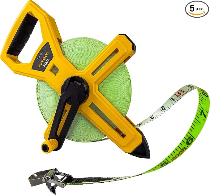Komelon Fiberglass Tape Measure 6622, 200-Feet | Open Reel | Green | Pack of 5